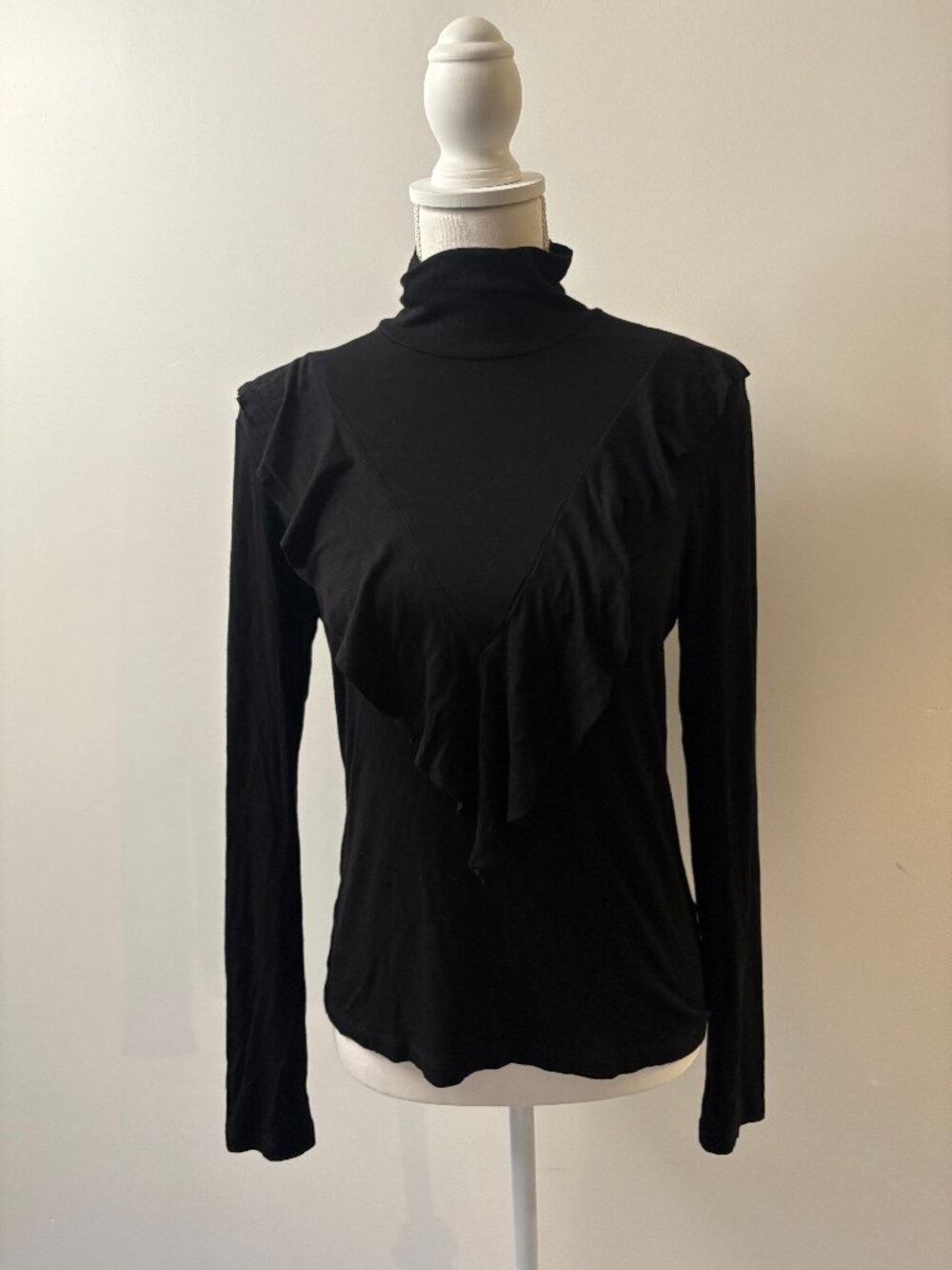 Ella Moss Black Long-Sleeved Ruffle Turtleneck Tee Size Small